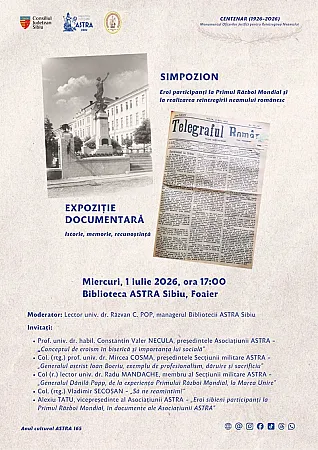 Biblioteca ASTRA marchează Centenarul Monumentului Ofițerilor Jertfiți pentru Întregirea Neamului