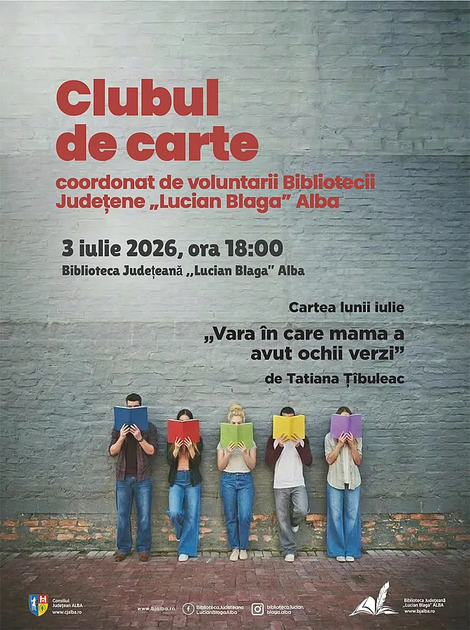 „Vara în care mama a avut ochii verzi”, cartea lunii iulie la Clubul de lectură al voluntarilor de la Biblioteca Județeană „Lucian Blaga” Alba