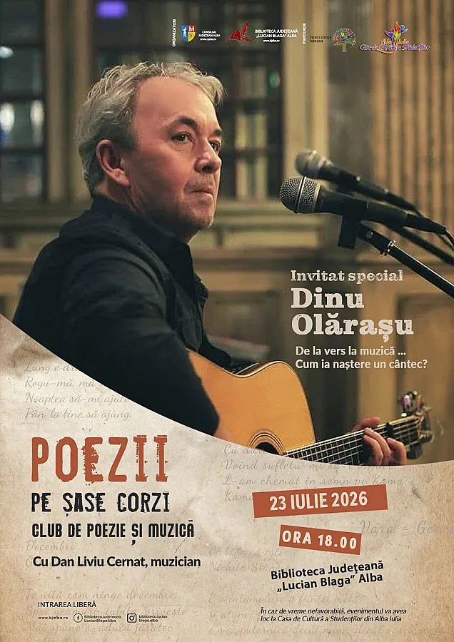 „Poezii pe șase corzi” – întâlnire cu Dinu Olărașu la Biblioteca Județeană „Lucian Blaga” Alba